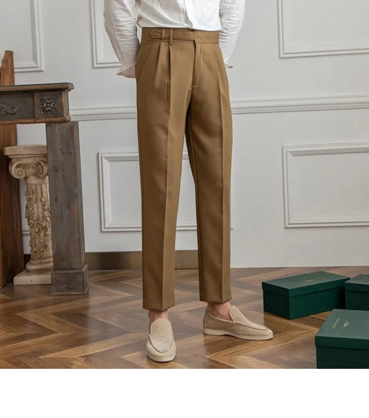 Mid-High Waist Straight Cropped British Pants