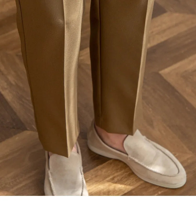 Mid-High Waist Straight Cropped British Pants
